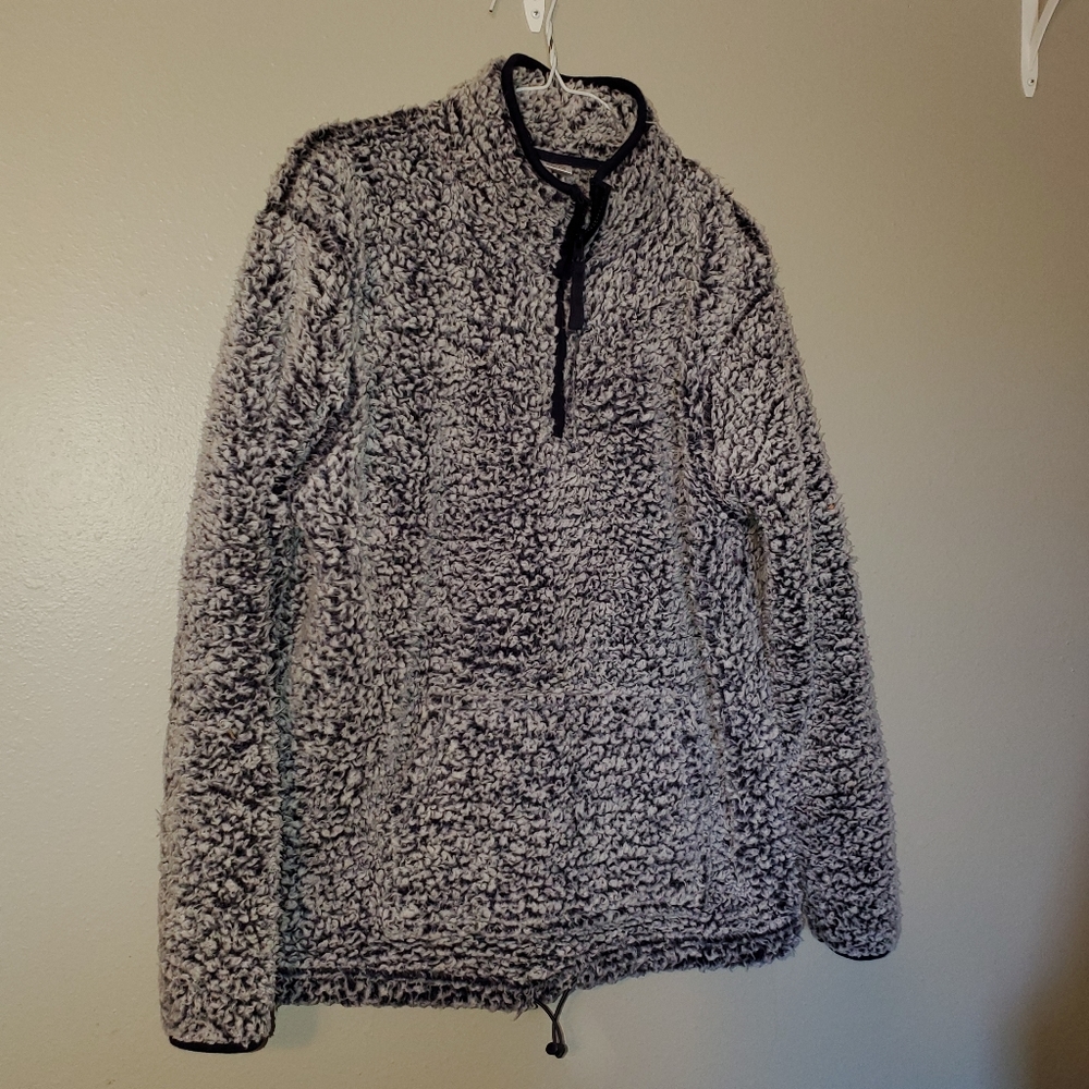Blue fuzzy sherpa jacket cozy sweater